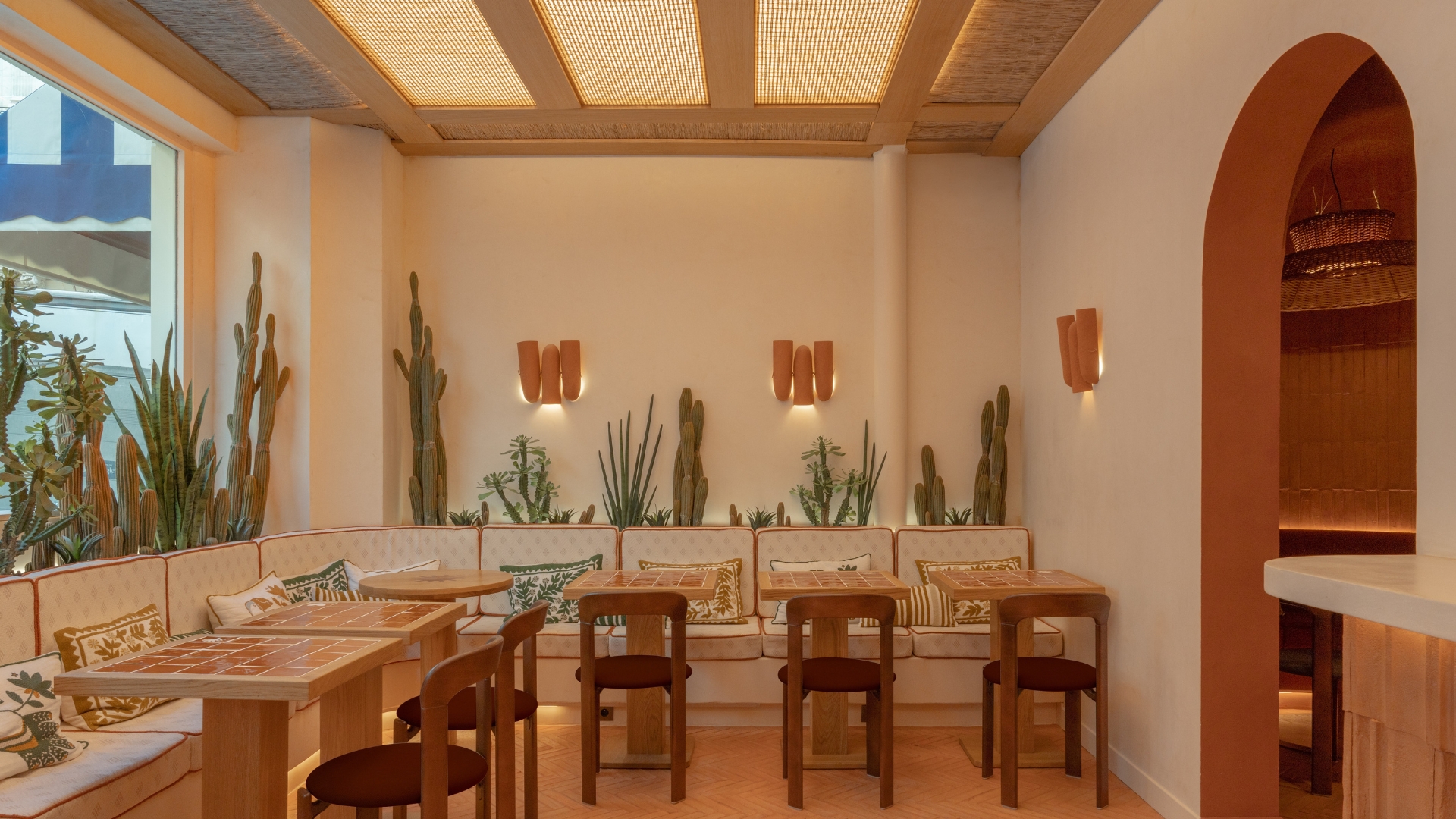 Casa Luna main dining room with terracotta walls